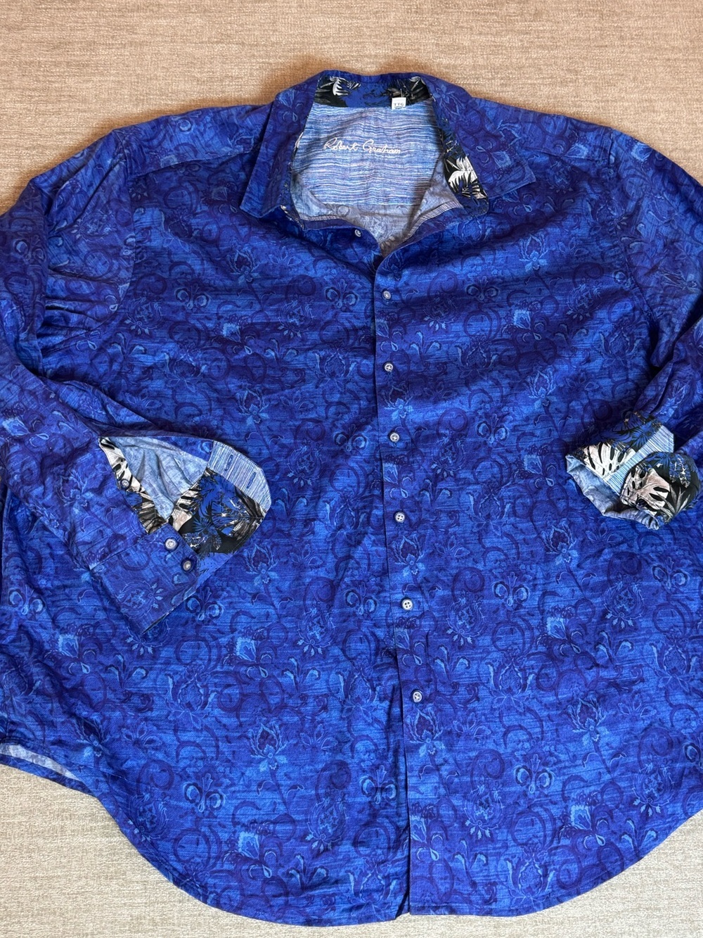 Robert Graham Deep Blue Patterned and Tropical Long-Sleeve Button-Down Shirt